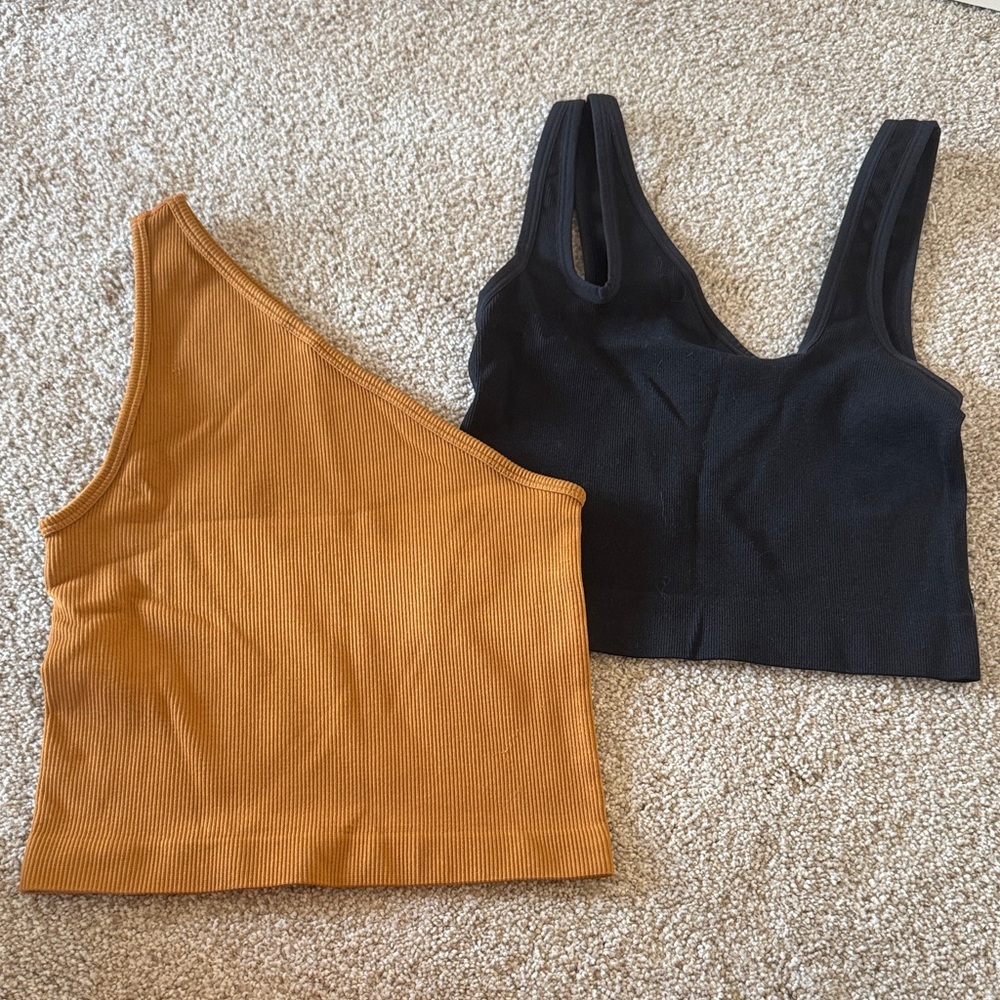 a new day Black and Tan Asymmetrical cropped Tank Tops